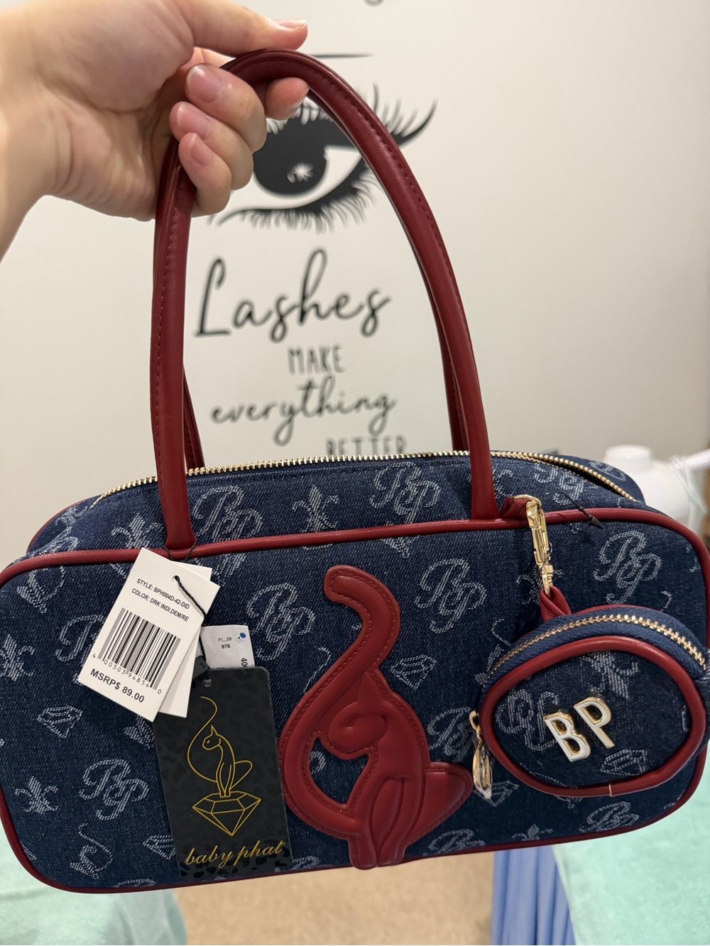 Baby Phat Denim Satchel with Red Trim and Coin Pouch